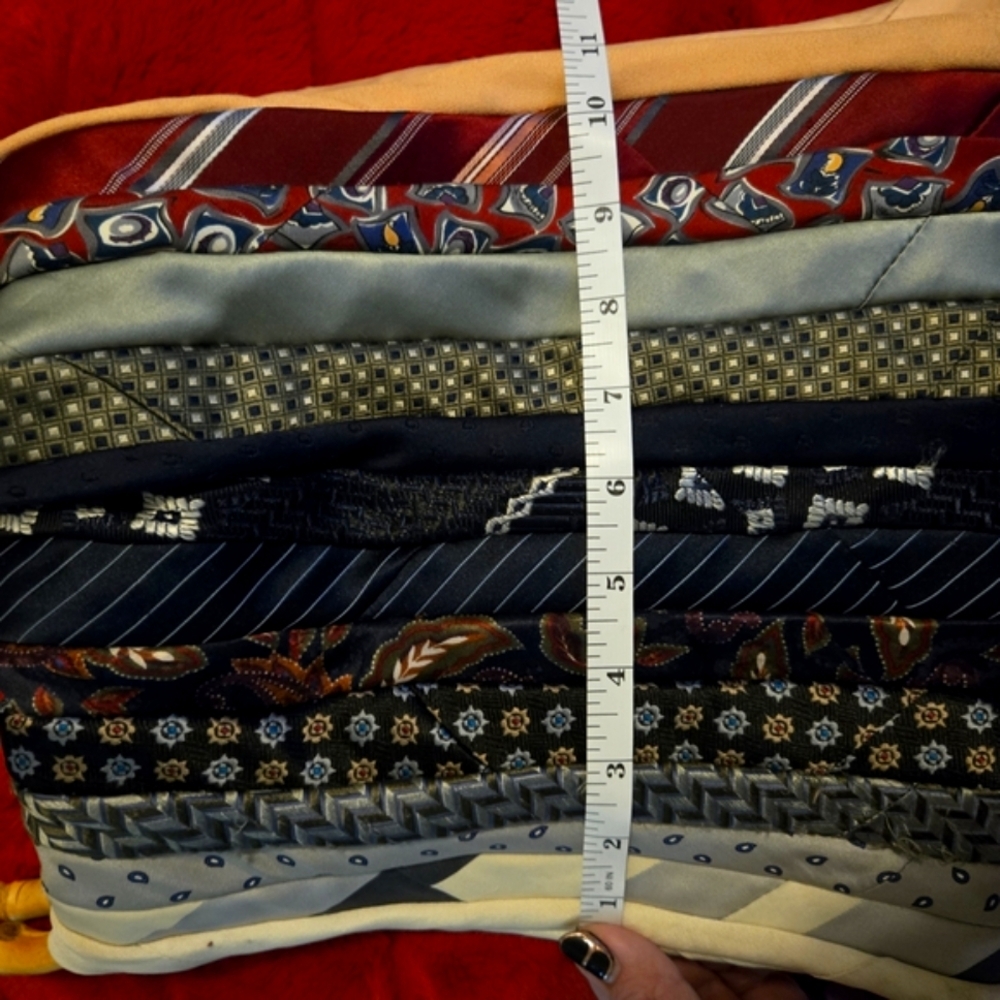 a. Neck Tie Patchwork Upcyled Handbag w/ Bamboo Hoop Handles BOHO BADU FABULOUS - Picture 9 of 15